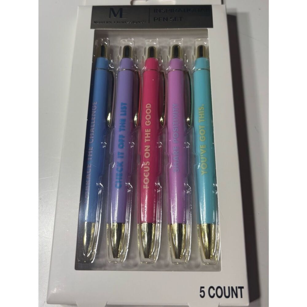 5 New Modern Expressions Inspirational 5-Pack Ballpoint Pens - Pastel Colors